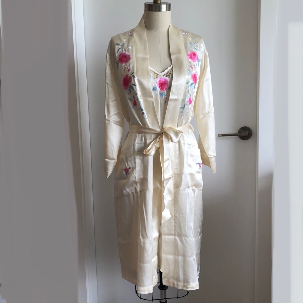 Yellow Silk Robe and Slip Set